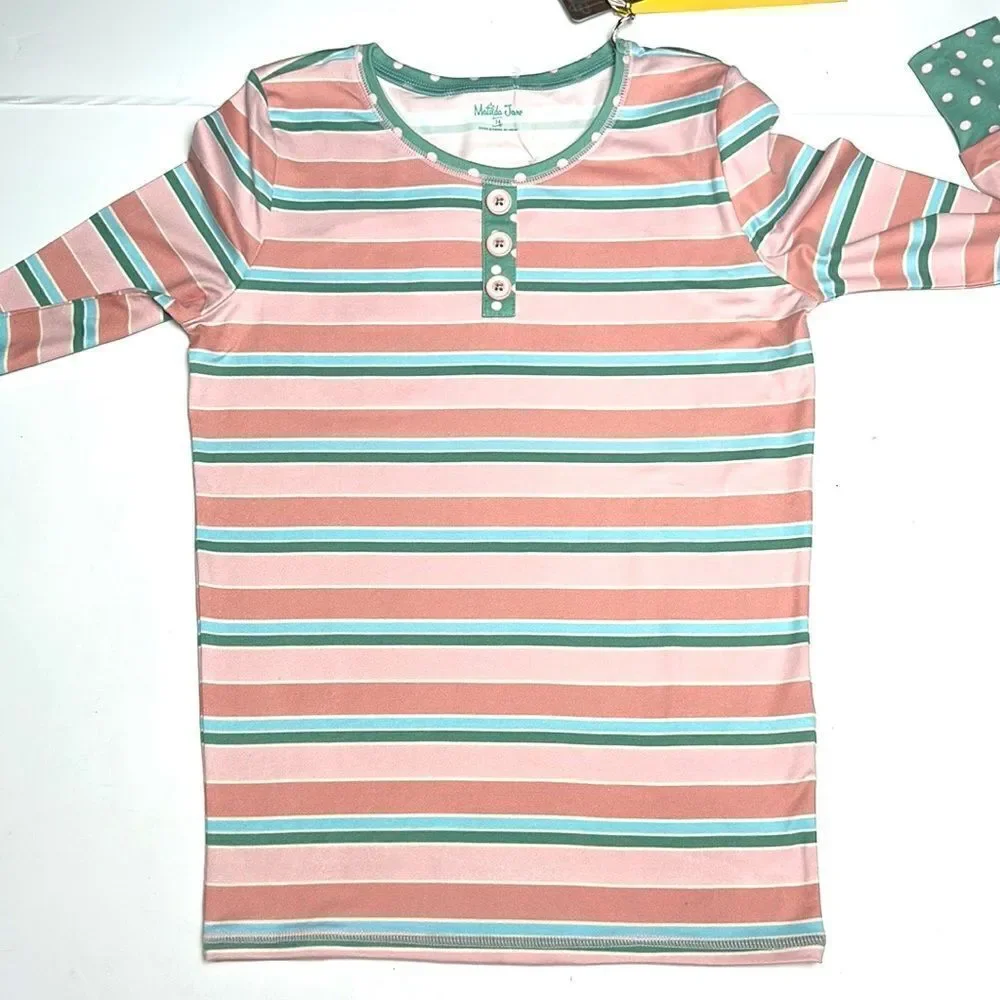 NWT Matilda Jane Cozy Soft Striped Polka Dot Pajamas Top Long Sleeve size 14